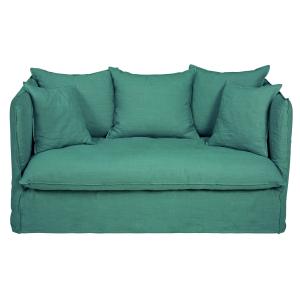 Sofá cama de 2 plazas de lino azul celedón con colchón de 1…