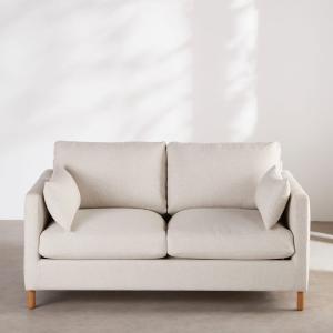 Sofá cama de 2 plazas de tejido tramado beige con colchón d…