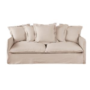 Sofá cama de 3/4 plazas de lino arrugado beige, colchón 6 c…