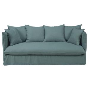 Sofá cama de 3/4 plazas de lino azul celedón con colchón de…