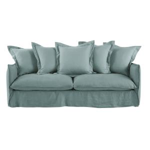 Sofá cama de 3/4 plazas de lino azul celedón con colchón de…