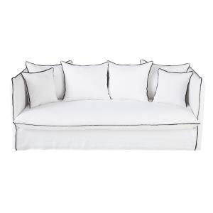 Sofá cama de 3/4 plazas de lino lavado blanco con volantes…