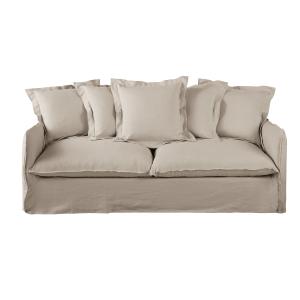 Sofá cama de 3/4 plazas de lino superior beige, colchón de…