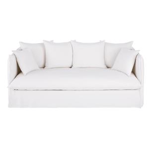 Sofá cama de 3/4 plazas de lino superior blanco, colchón de…