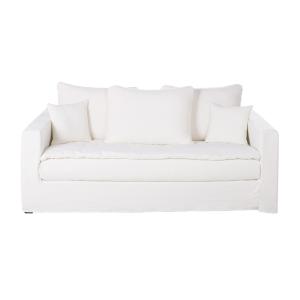 Sofá cama de 3/4 plazas de lino superior blanco, colchón de…