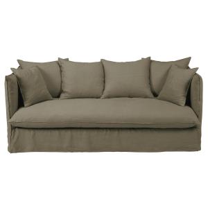 Sofá cama de 3/4 plazas de lino verde caqui con colchón de…