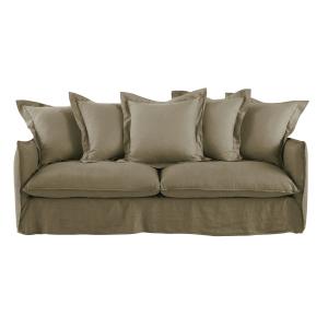 Sofá cama de 3/4 plazas de lino verde caqui con colchón de…