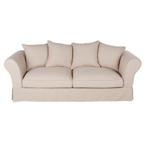 Sofá cama de 3/4 plazas de tela beige efecto lino, colchón…