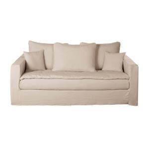 Sofá cama de 3/4 plazas efecto lino arrugado beige, colchón…