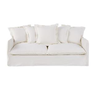 Sofá cama de 3/4 plazas efecto lino arrugado blanco, colchó…