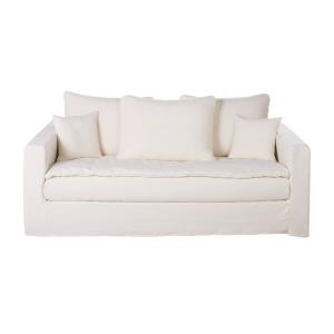 Sofá cama de 3/4 plazas efecto lino arrugado blanco, colchó…