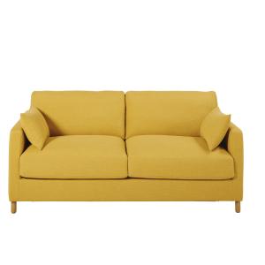 Sofá-cama de 3 plazas amarillo mostaza, colchón 10 cm