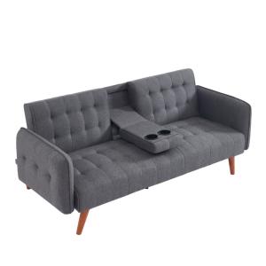 Sofá cama de 3 plazas con bandeja central abatible gris