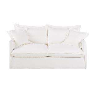 Sofá cama de 3 plazas de lino blanco con colchón de 14 cm