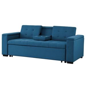 Sofá cama de 3 plazas de tela azul petróleo