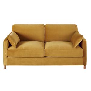 Sofá cama de 3 plazas de terciopelo amarillo mostaza, colch…