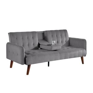 Sofá cama de 3 plazas de terciopelo con bandeja central aba…