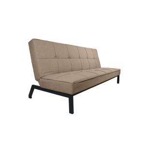 Sofá cama de 3 plazas tapizado en tela beige y patas de met…