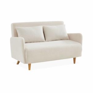 Sofá cama de borreguito blanco, 2 plazas, crema