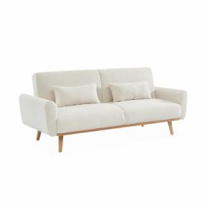 Sofá cama de borreguito blanco, 3 plazas, crema
