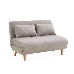Sofá cama de con patas de madera, 2 plazas, beige