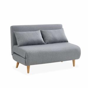 Sofá cama de con patas de madera, 2 plazas, gris claro