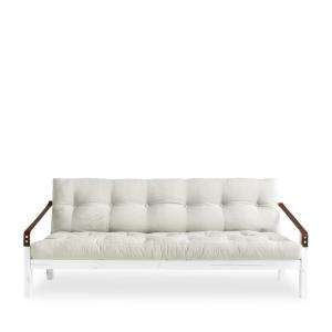 Sofá cama de madera blanca y tela - beige