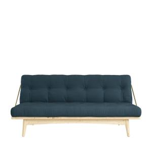 Sofá cama de madera natural y tela - azul grisáceo