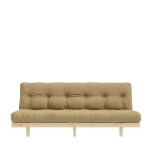 Sofá cama de madera natural y tela - trigo