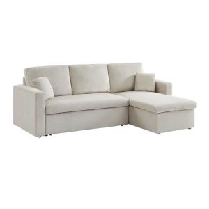 Sofá cama de pana, 3 plazas, gris beige