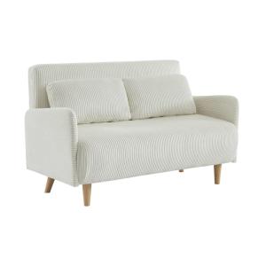 Sofá cama de pana de 2 plazas con patas de madera, blanco