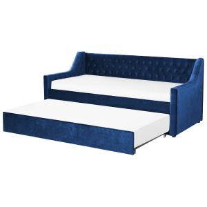Sofá cama en poliéster aterciopelado azul 90x200