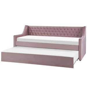 Sofá cama en poliéster aterciopelado rosa 90x200