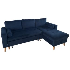 Sofá cama esquinero de 3 plazas de terciopelo azul