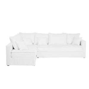 Sofá cama esquinero izquierdo de 5 plazas de lino blanco