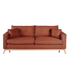 Sofá cama estilo escandinavo de 3 plazas de pana naranja co…