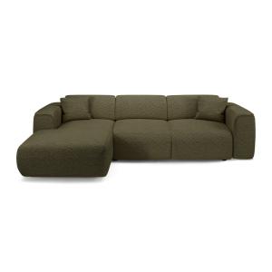 Sofá cama izquierdo 5 plazas bouclé verde oliva