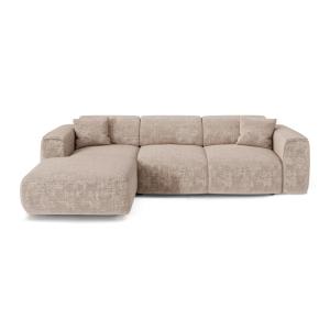 Sofá cama izquierdo 5 plazas terciopelo gofrado beige