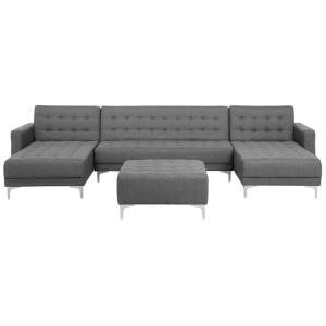 Sofá cama modular en u tela gris claro con otomana 5 plazas