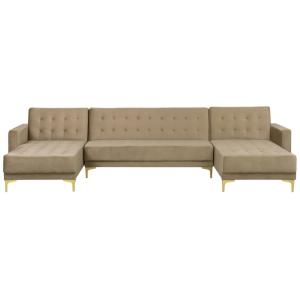 Sofá cama modular en u terciopelo arena 5 plazas