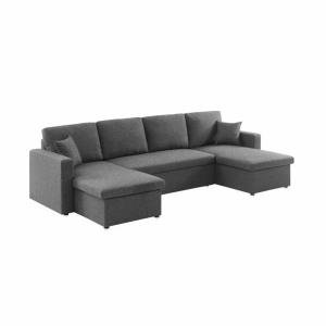 Sofá cama panorámico de 4 plazas en tela, gris oscuro