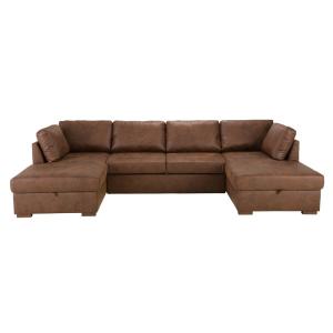 Sofá cama panorámico de 7 plazas de microgamuza marrón