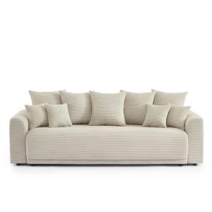 Sofá cama recto de 3 plazas de pana beige