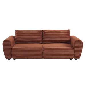 Sofá cama recto de 3 plazas de pana color terracota