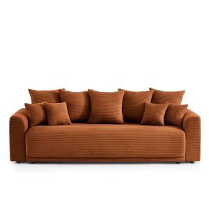 Sofá cama recto de 3 plazas en pana terracotta
