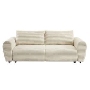 Sofá cama recto de pana beige de 3 plazas