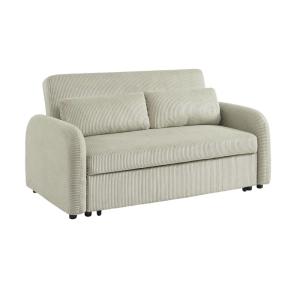Sofá cama redondeado de pana fina, 2 plazas, gris claro
