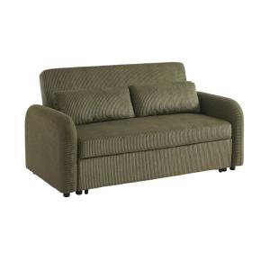 Sofá cama redondeado de pana fina, 2 plazas, verde kaki