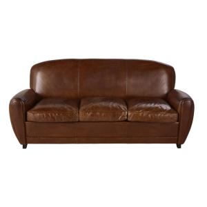 Sofá-cama vintage de 3 plazas de piel marrón