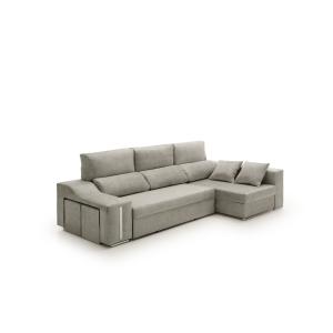 Sofá chaise longue cama con arcón y puff derecha gris 264x1…